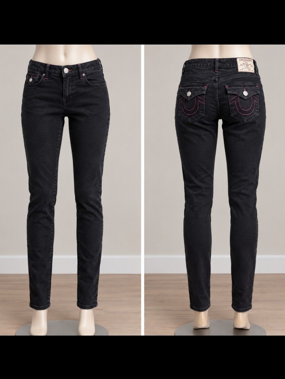True Religion Women’s Black Skinny Jeans with Contrast Stitching